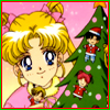 Sailor Moon Christmas icon featuring Serena and a Christmas tree.