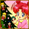 Sailor Moon Christmas icon featuring Chibi Chibi/Riri and a Christmas tree.